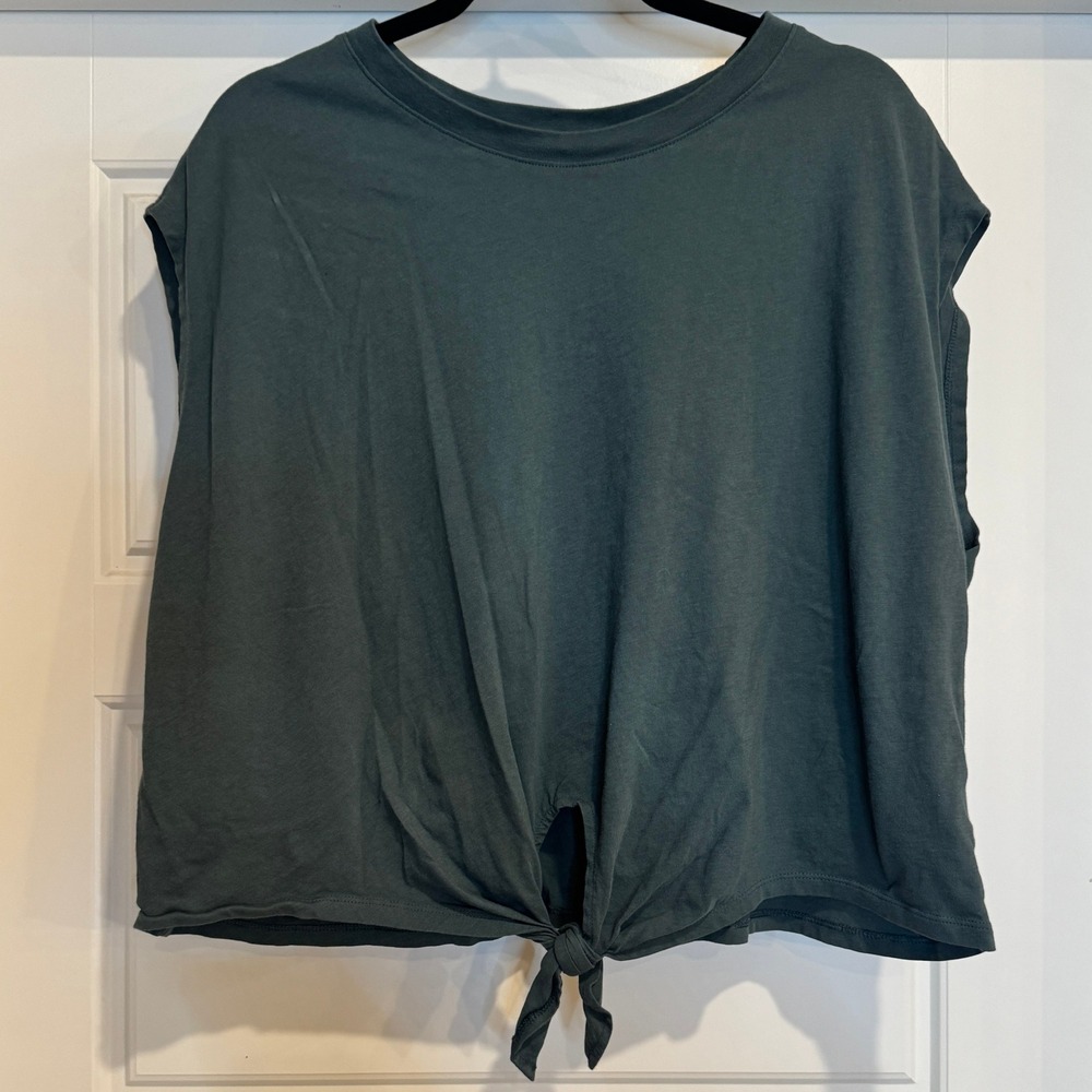 Old Navy Tie Front Tank Top Womens 2X Dark Teal Green Cotton Sleeveless Crop